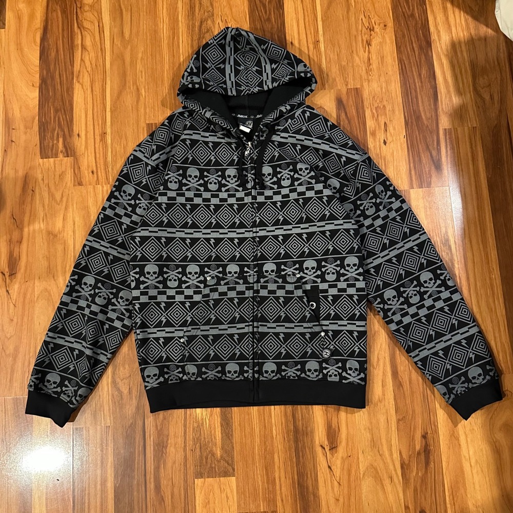 Hybrid Jesse Pinkman Y2K Skull Goth Mall Zip Hoodie Black Grey XL Cyber Grunge